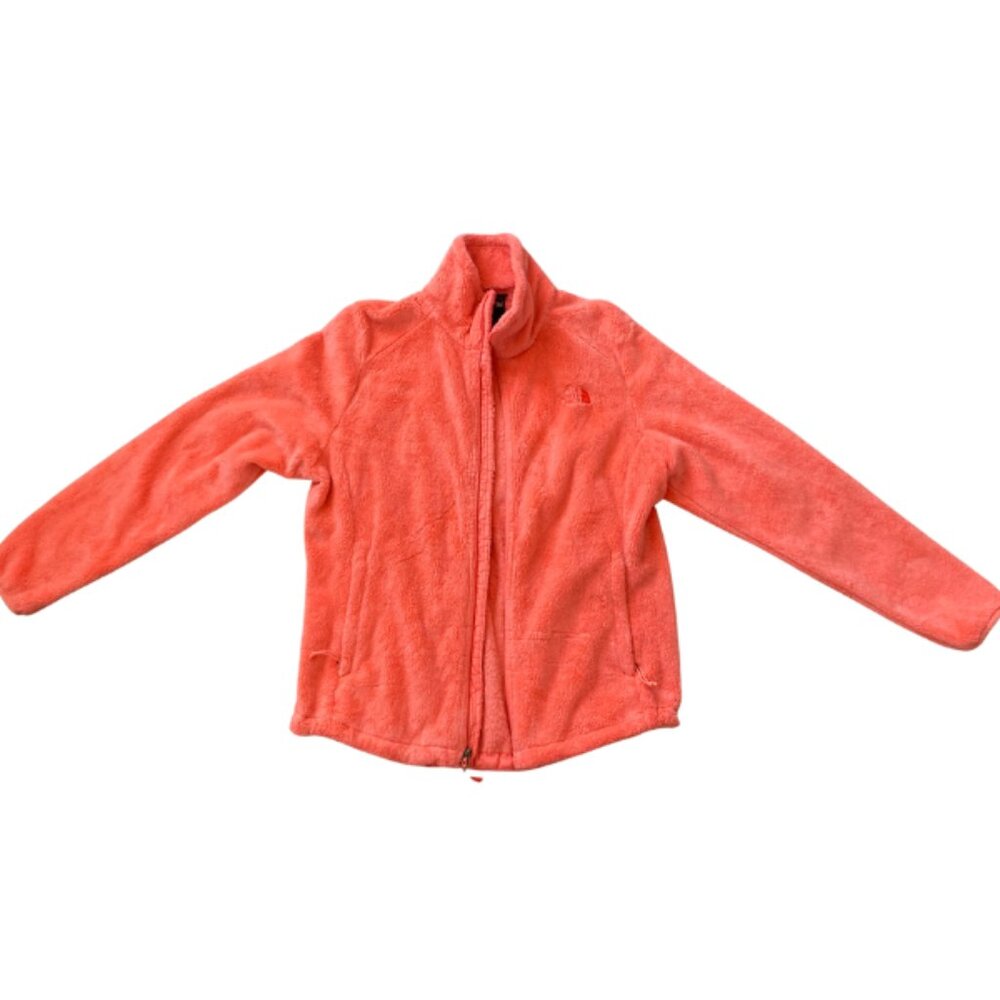 North Face Women’s  Neon Pink Orange Teddy Bear Soft Fuzzy Fleece Jacket Large